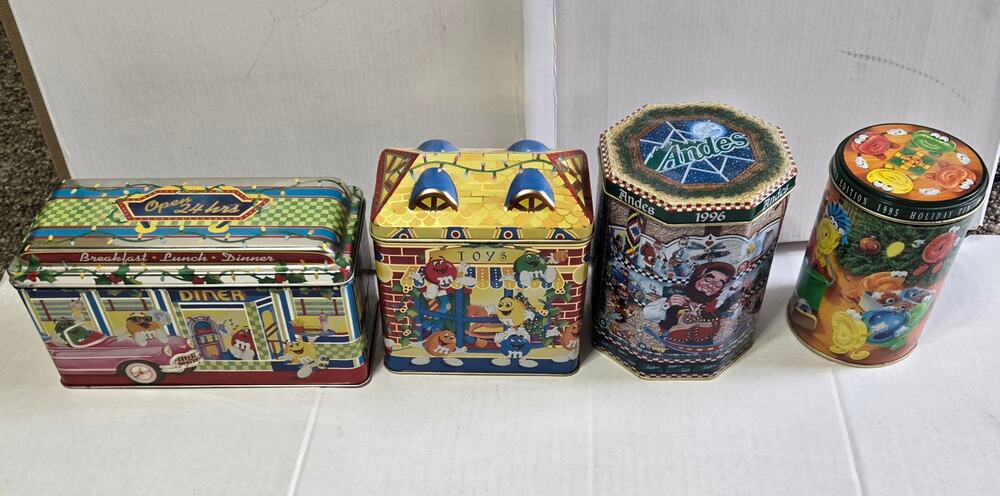 Vintage 90s Holiday Candy Collectible Tins Lot of 3 M&Ms Andes LifeSavers 1995